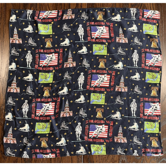 Vintage Accessories - Vintage Nicole Miller Silk Scarf 1998 Theme Philadelphia Figure Skating Novelty